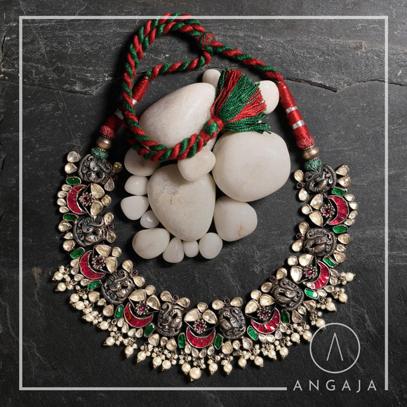 Kundan Necklace with Pearls - Angaja Silver