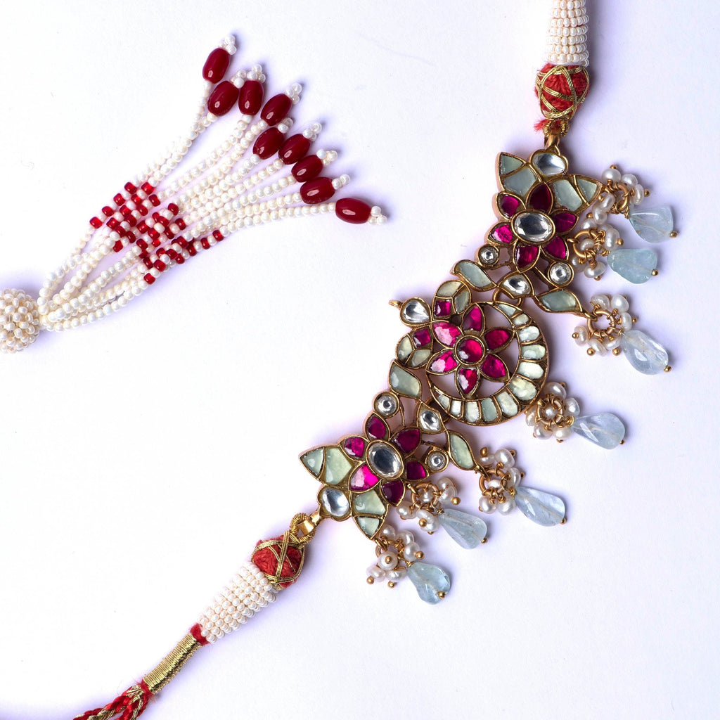 Kundan Ruby Gold Polished Silver Chocker - Angaja Silver