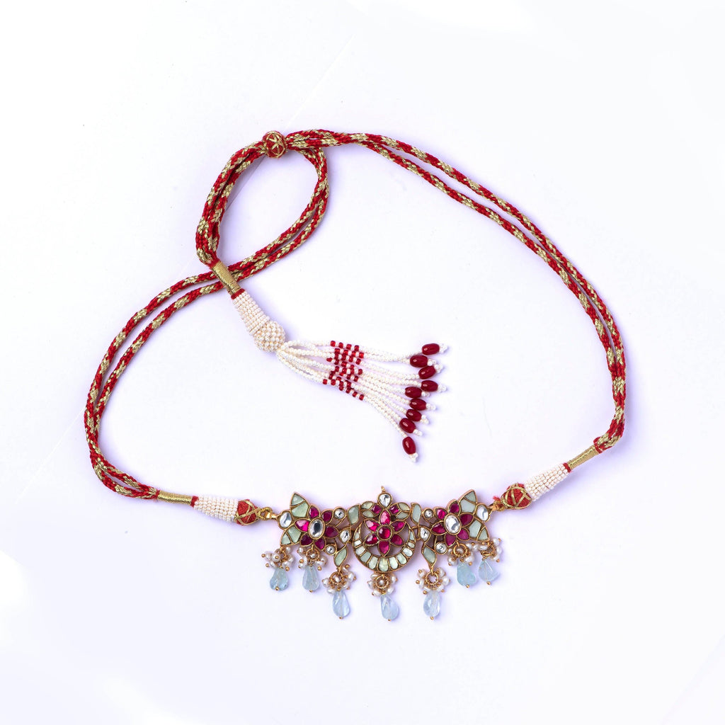 Kundan Ruby Gold Polished Silver Chocker - Angaja Silver