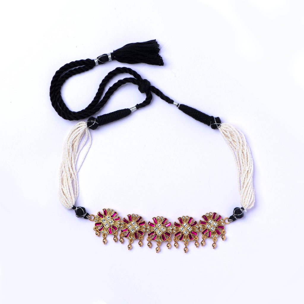 Kundan Ruby Gold Polished Silver Necklace - Angaja Silver