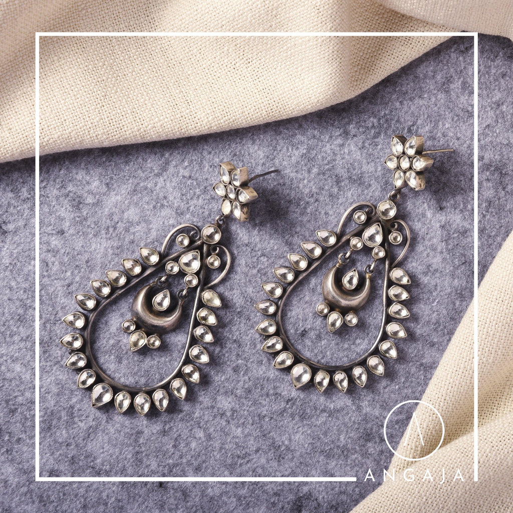 Kundan Silver Earrings - Angaja Silver