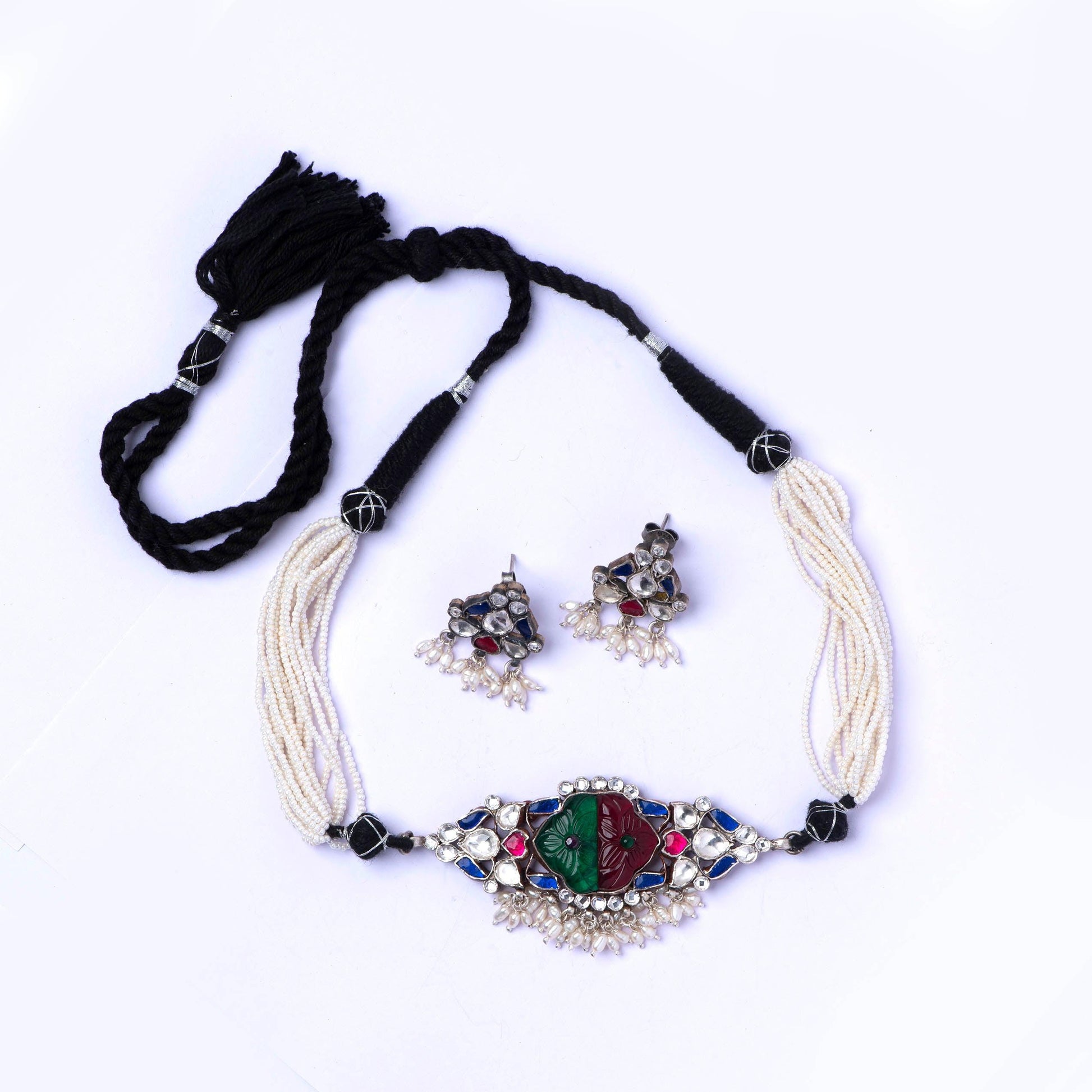 Kundan Silver Necklace - Angaja Silver