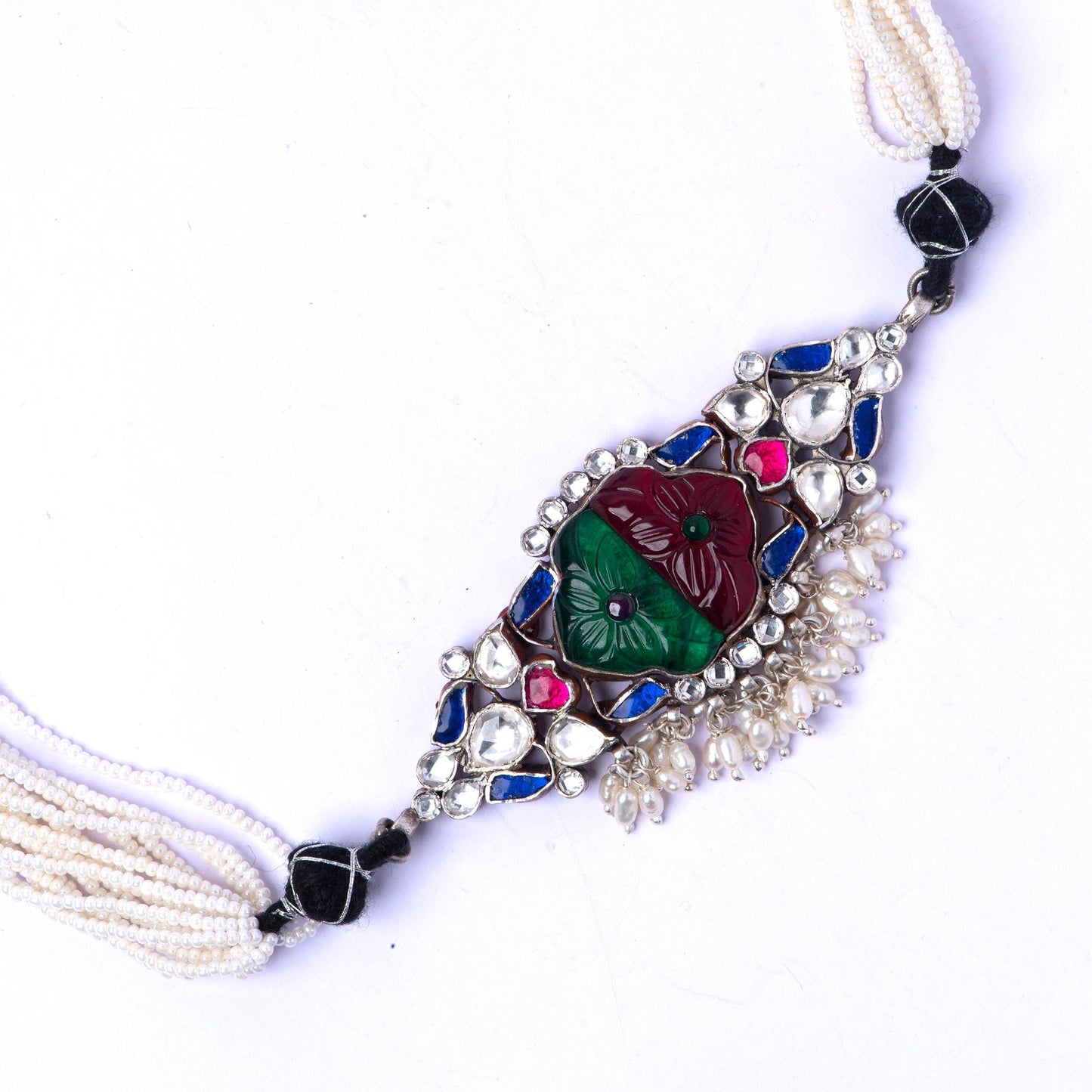 Kundan Silver Necklace - Angaja Silver