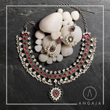 Kundan Silver Necklace with Earrings - Angaja Silver
