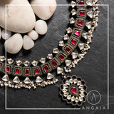 Kundan Silver Necklace with Earrings - Angaja Silver