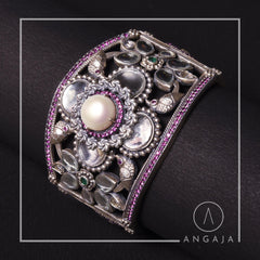 Kundan and Pearl Silver Kada