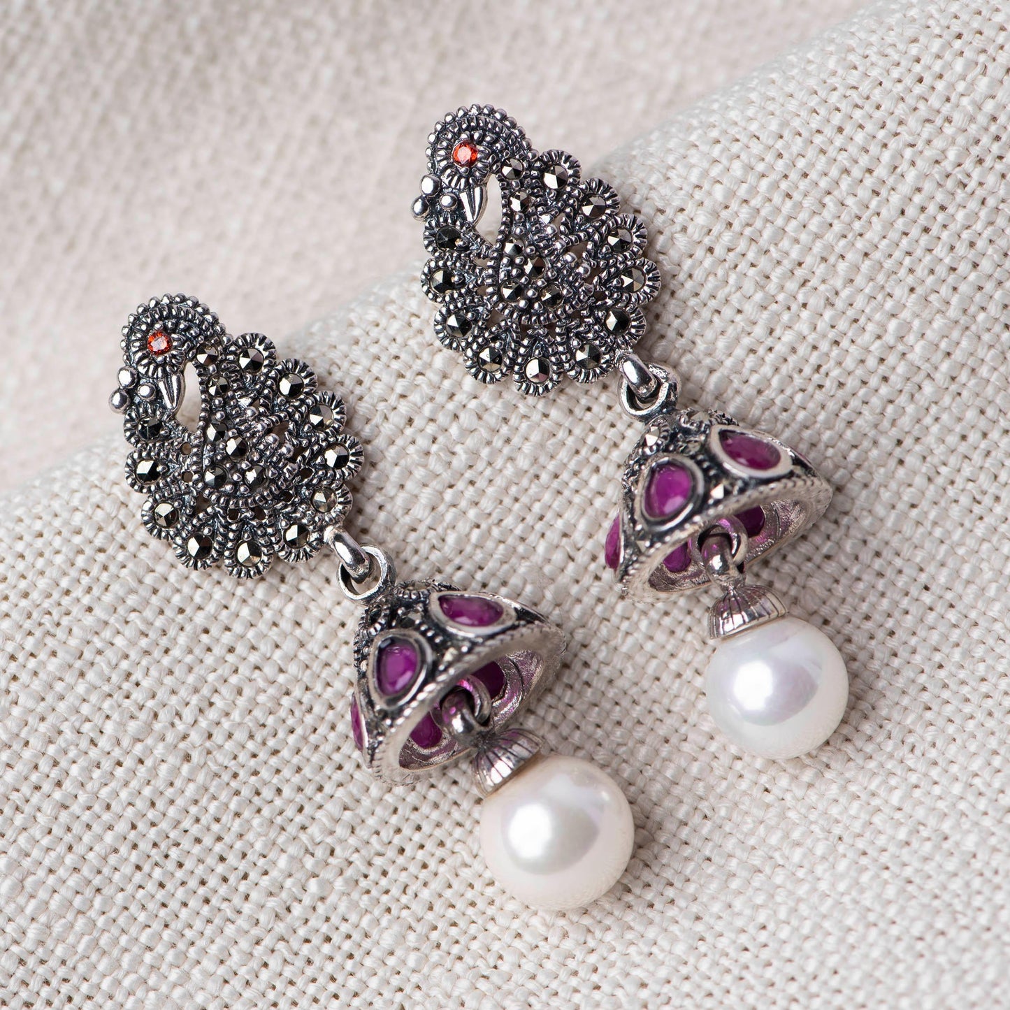 Marcasite Silver Earrings - Angaja Silver