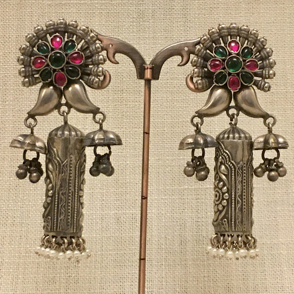 Meenakari Silver Jhumka - Angaja Silver