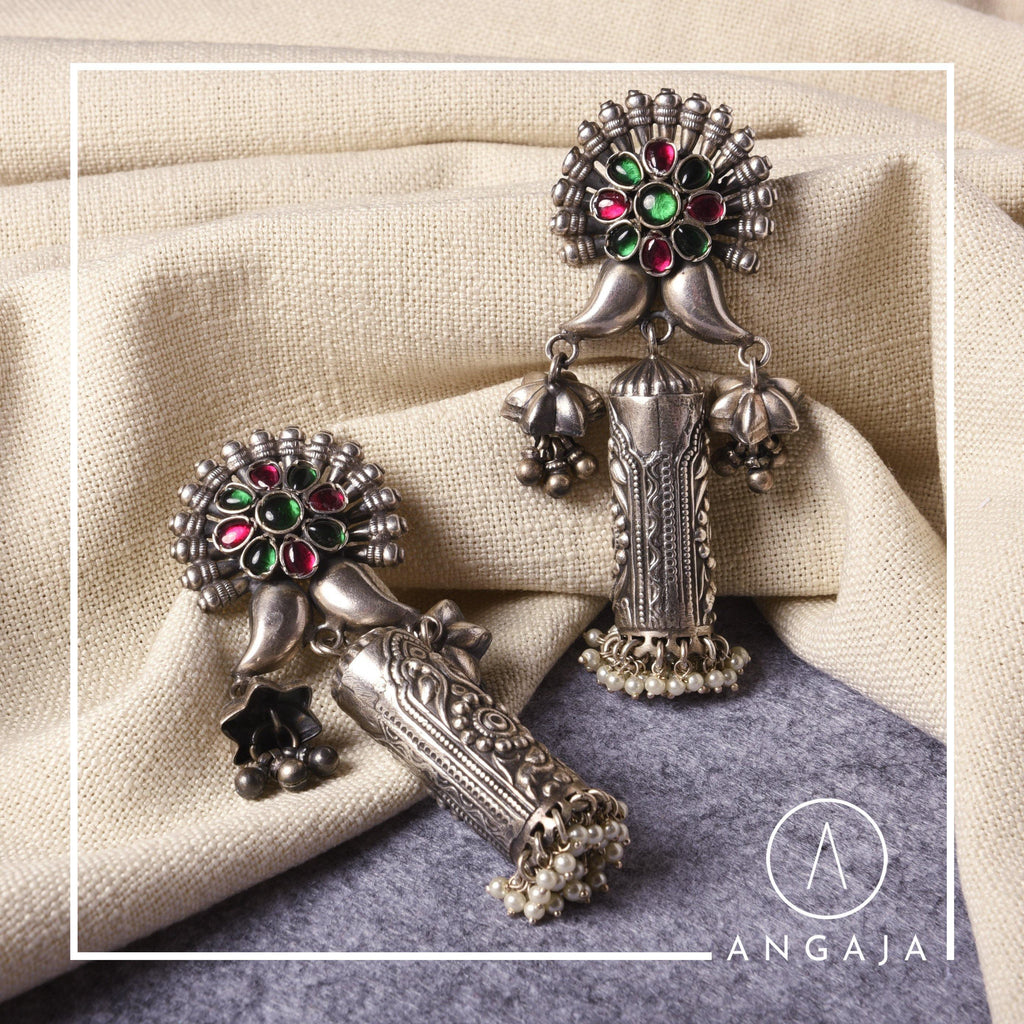 Meenakari Silver Jhumka - Angaja Silver