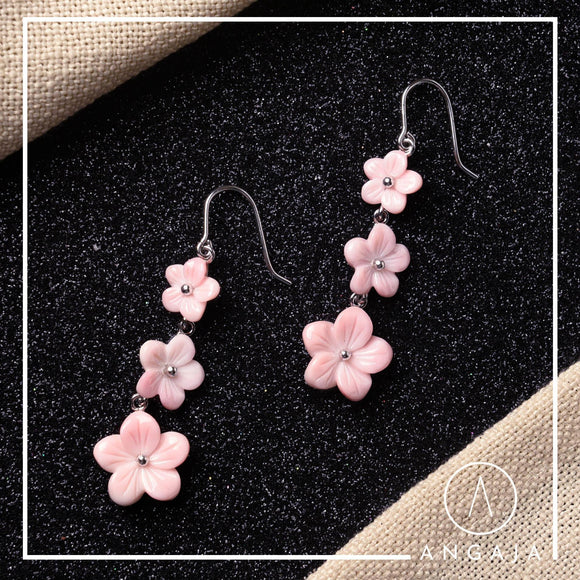 Mother Of Pearl Pink Silver Earrings - Angaja Silver