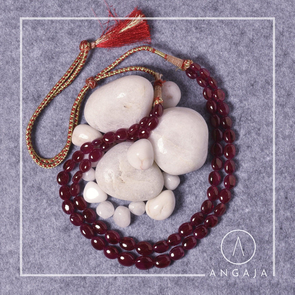 Onyx Ruby Mala - Angaja Silver