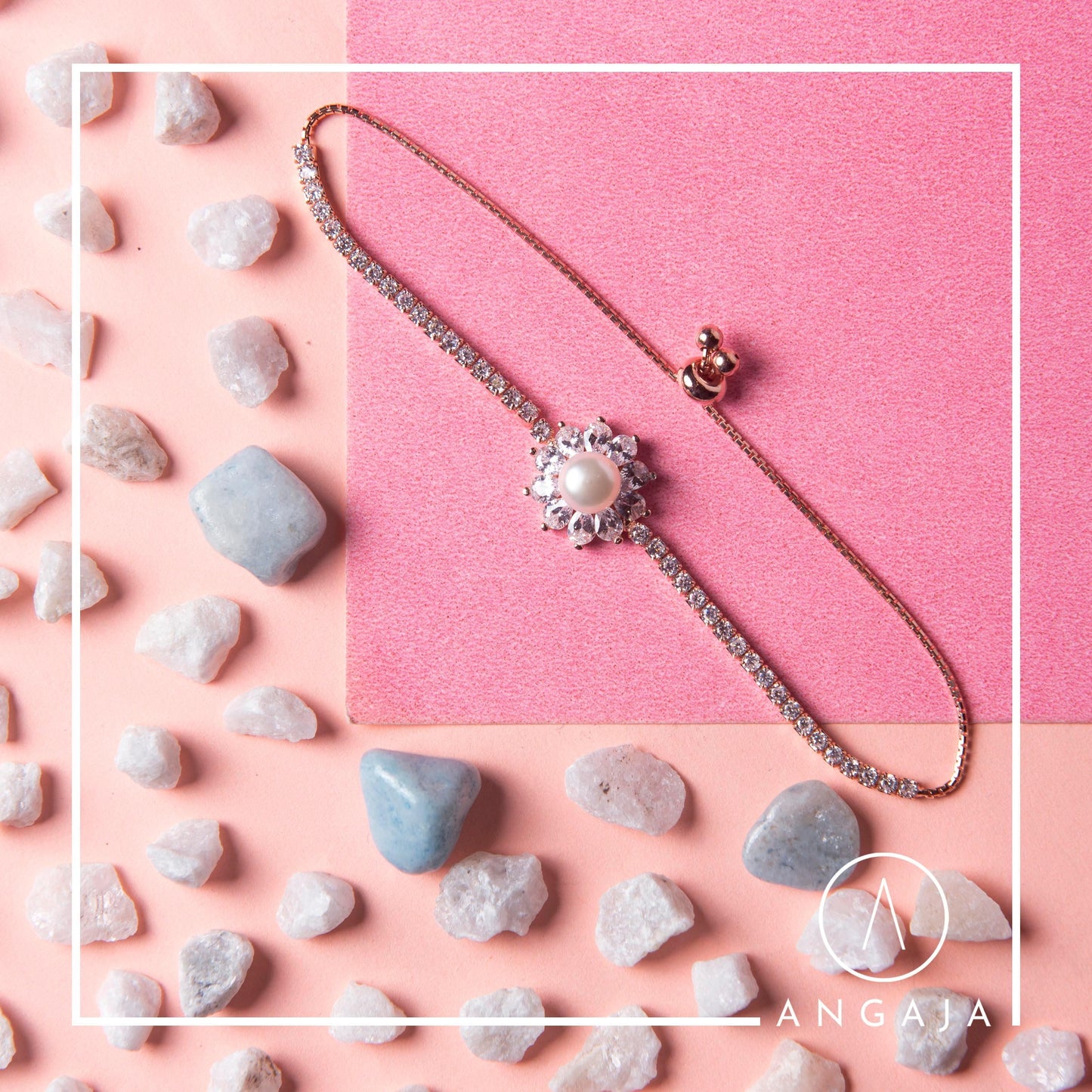 Pearl Rose Gold AD Silver Bracelet - Angaja Silver