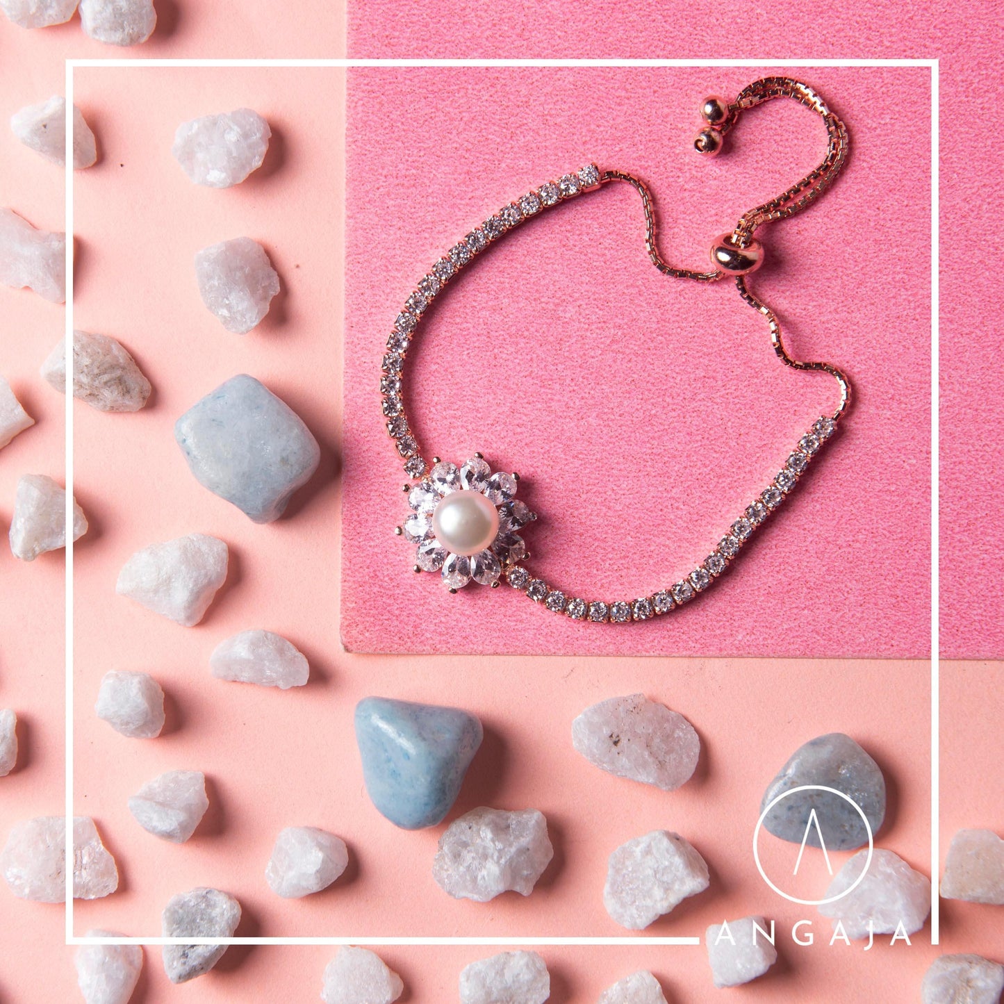 Pearl Rose Gold AD Silver Bracelet - Angaja Silver