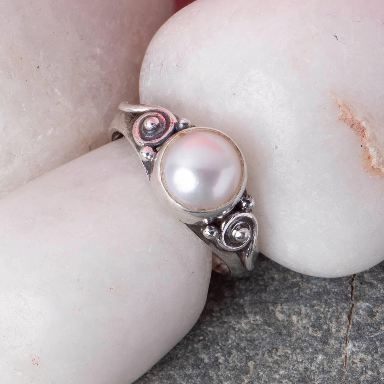 Diamond Ring Silver Moti Ring Design For Female Pearl Silver Ring
