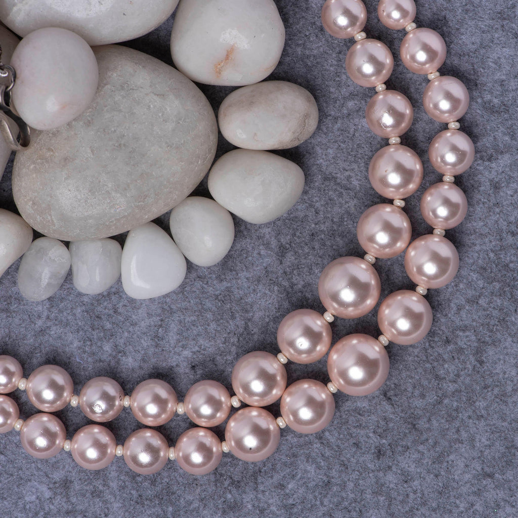 Pink Fresh Water 2 Line Pearl Mala - Angaja Silver