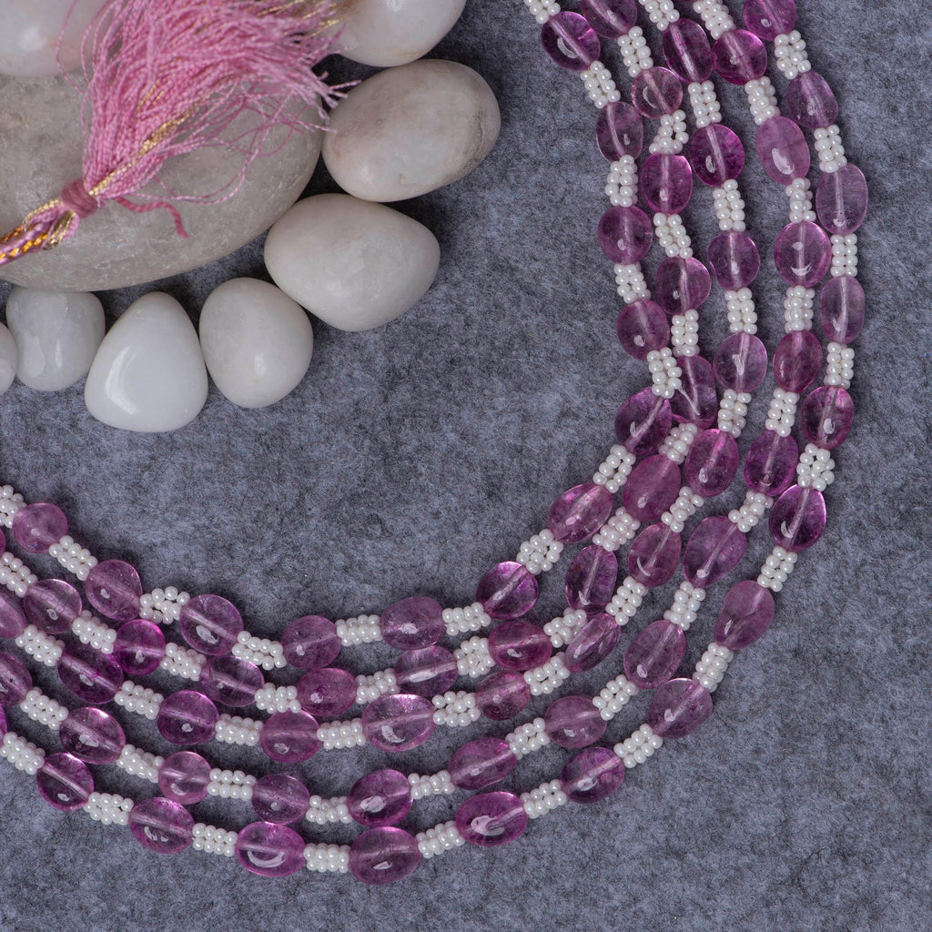 Pink Onyx Stone Mala - Angaja Silver