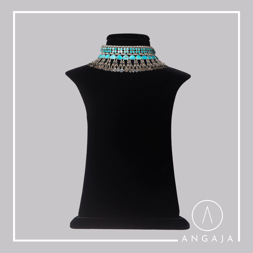 Pure Turquoise Silver Choker - Angaja Silver