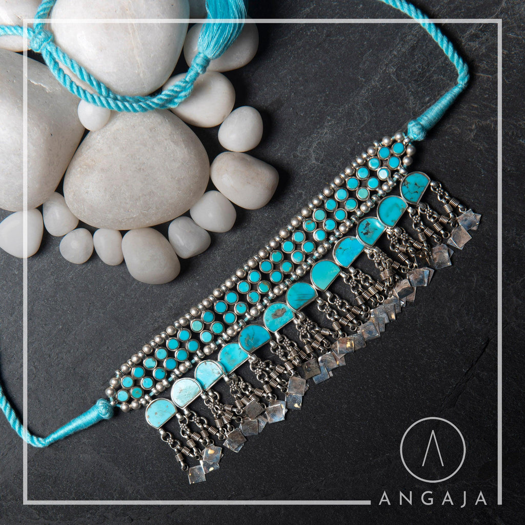 Pure Turquoise Silver Choker - Angaja Silver