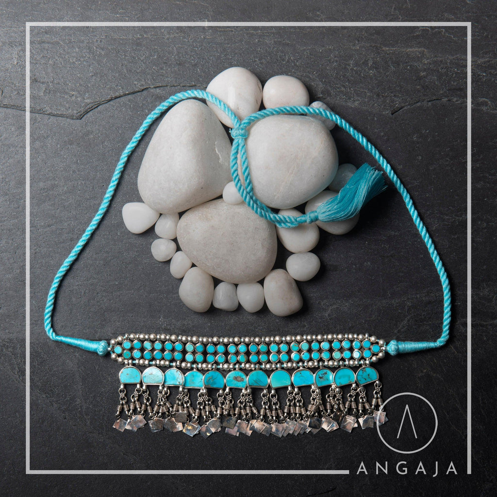 Pure Turquoise Silver Choker - Angaja Silver