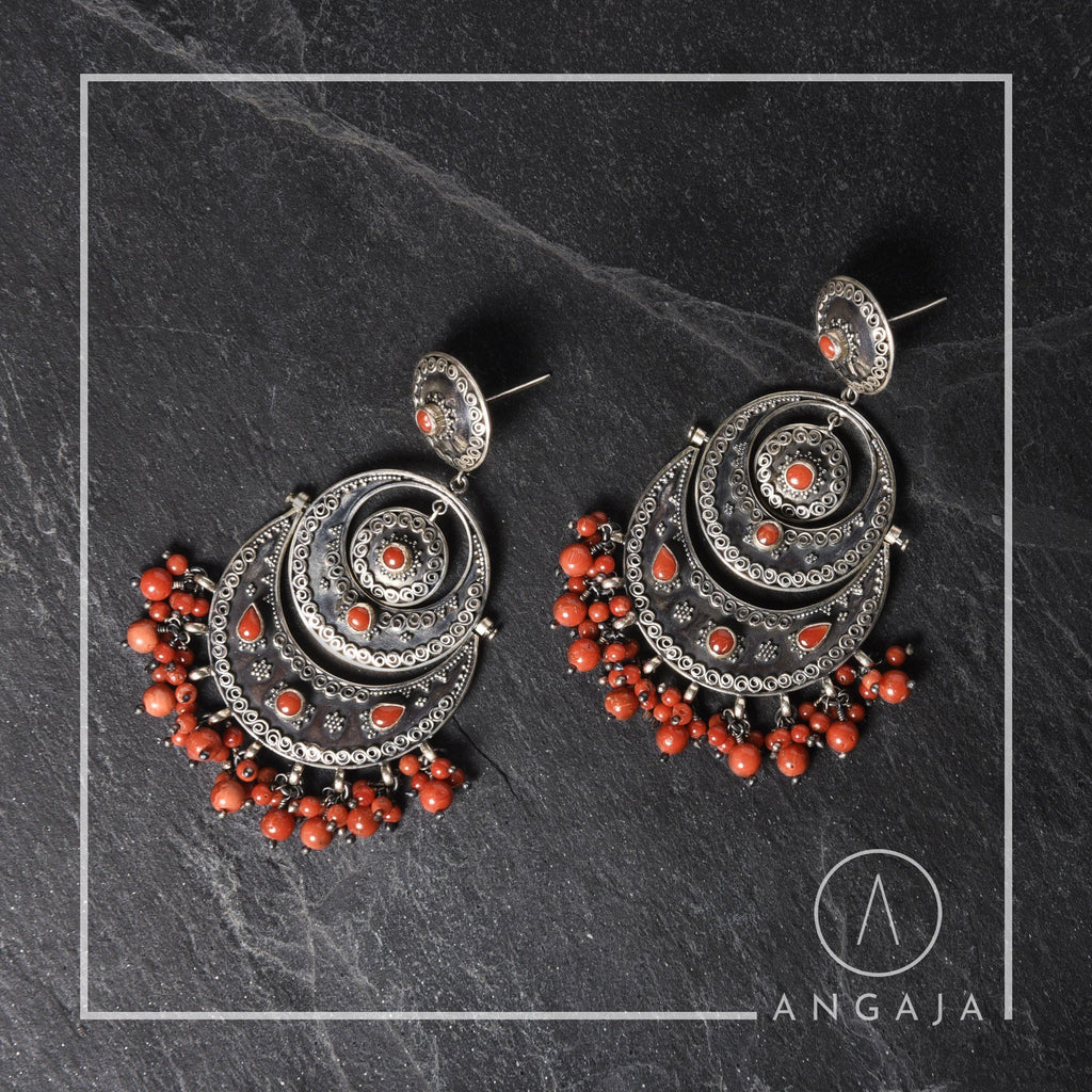 Real Coral Earrings - Angaja Silver