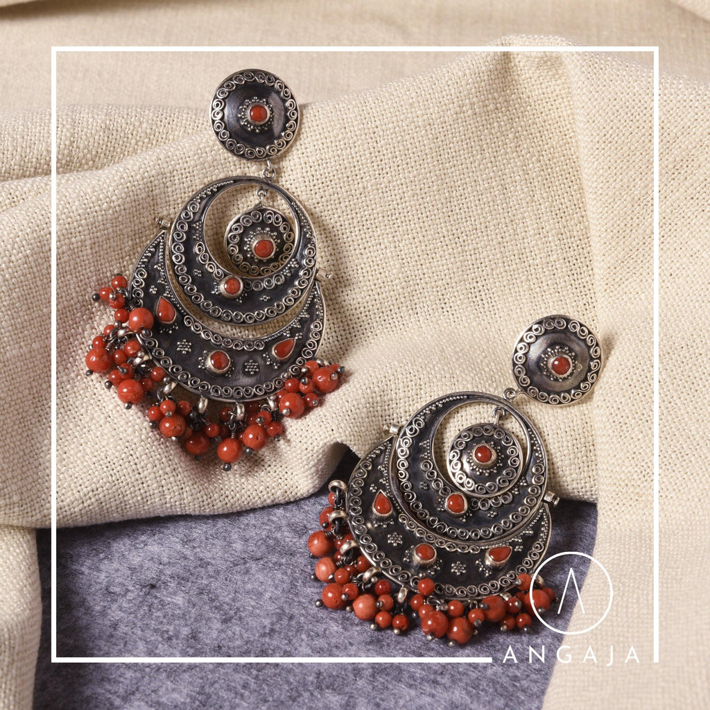 Real Coral Earrings - Angaja Silver