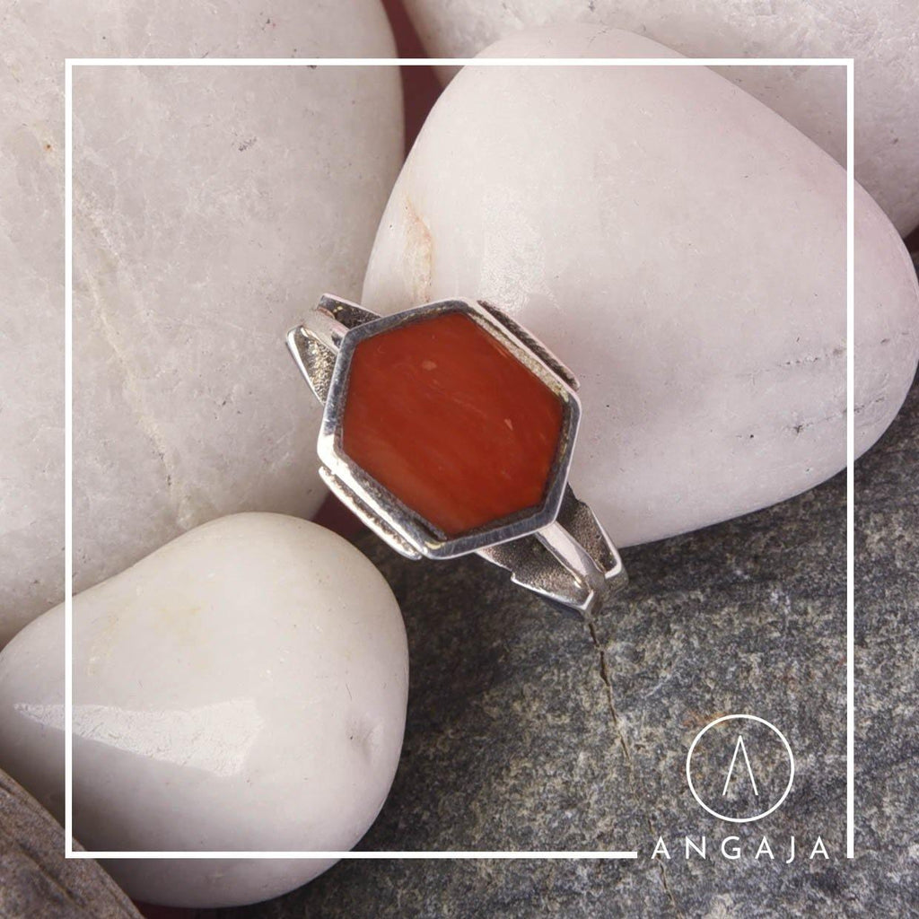 Real Coral Silver Ring - Angaja Silver