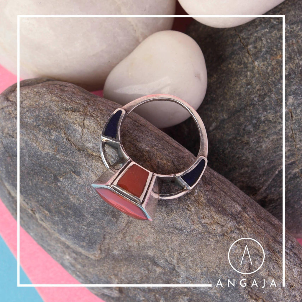 Real Coral Silver Ring - Angaja Silver