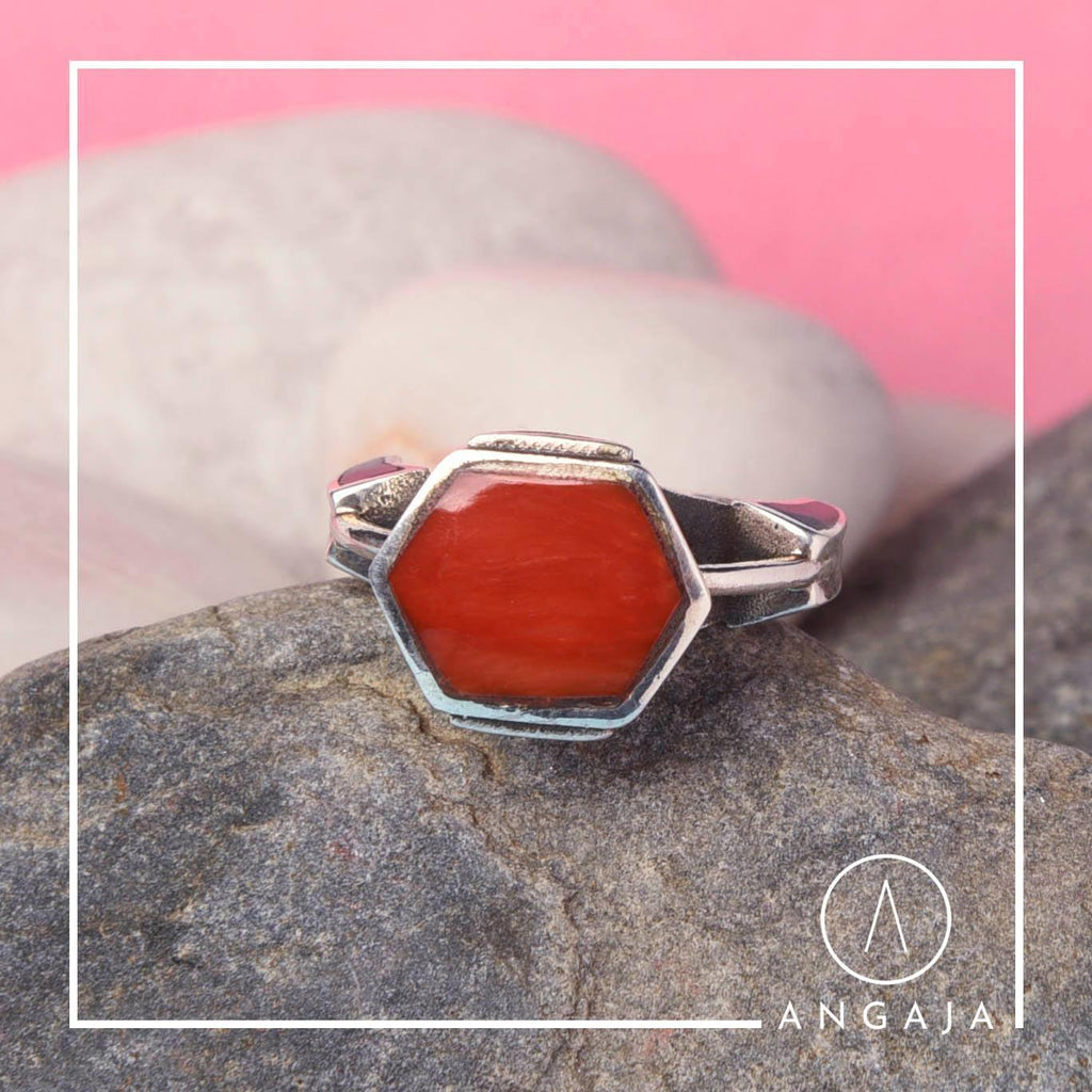 Real Coral Silver Ring - Angaja Silver