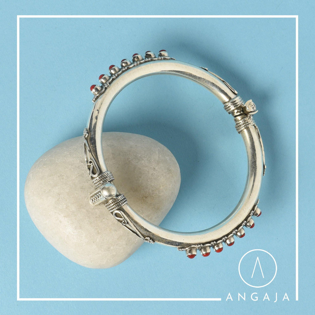 Red Stone Kada - Angaja Silver