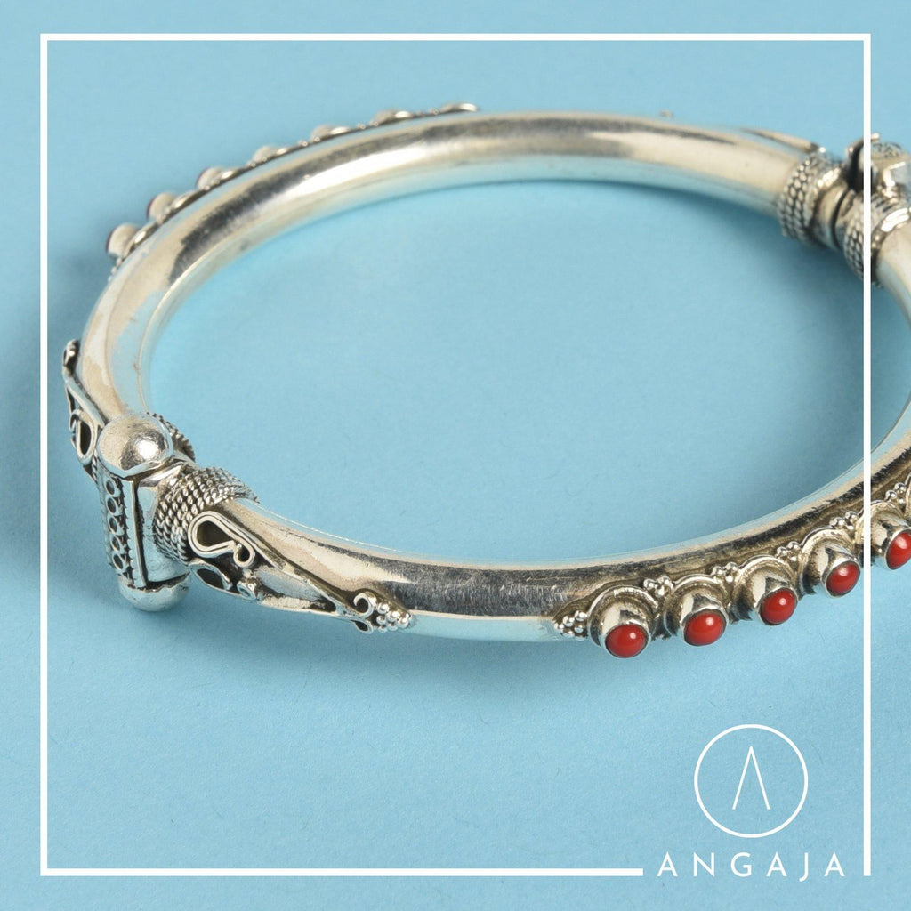 Red Stone Kada - Angaja Silver