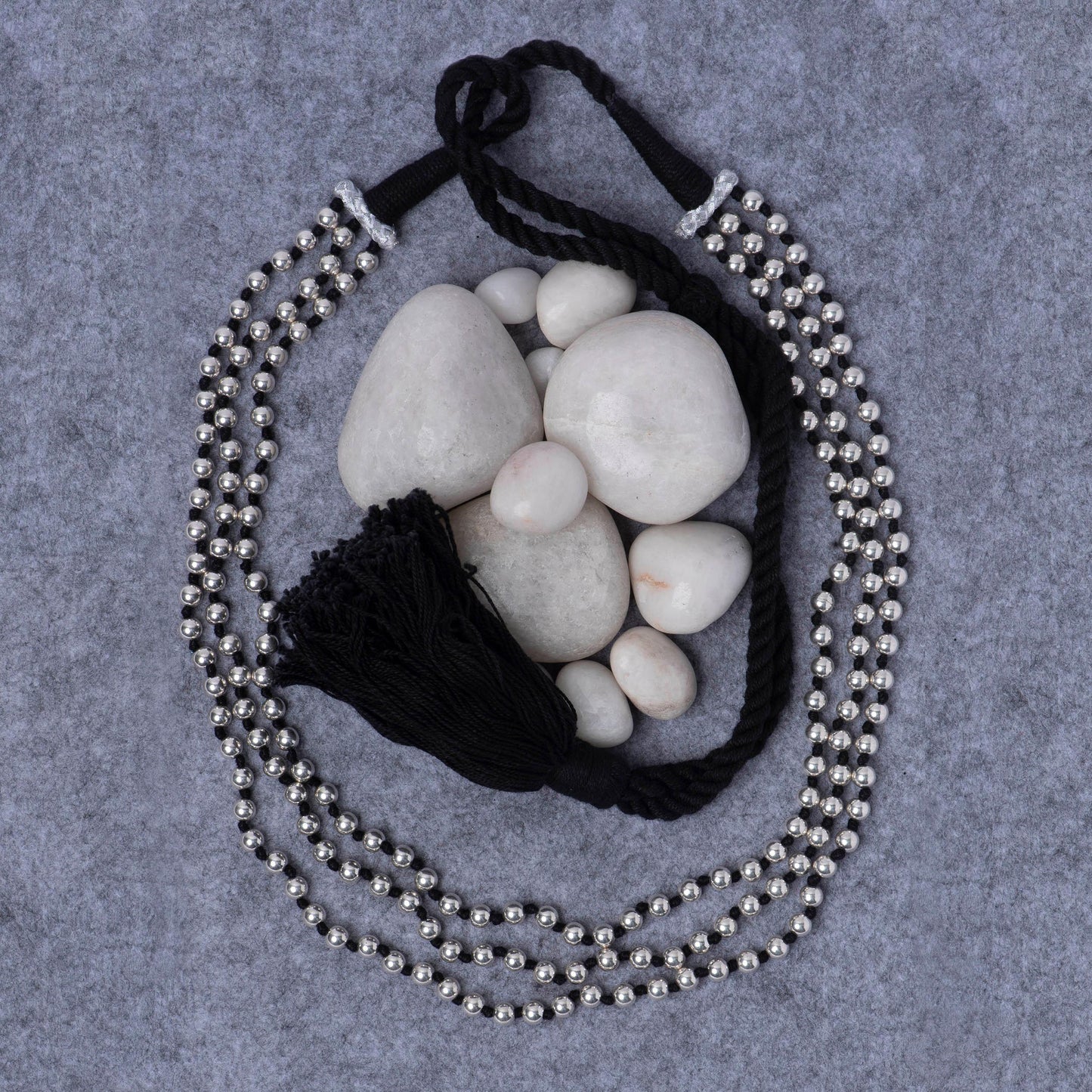 Silver Beads Necklace 3 Line - Angaja Silver