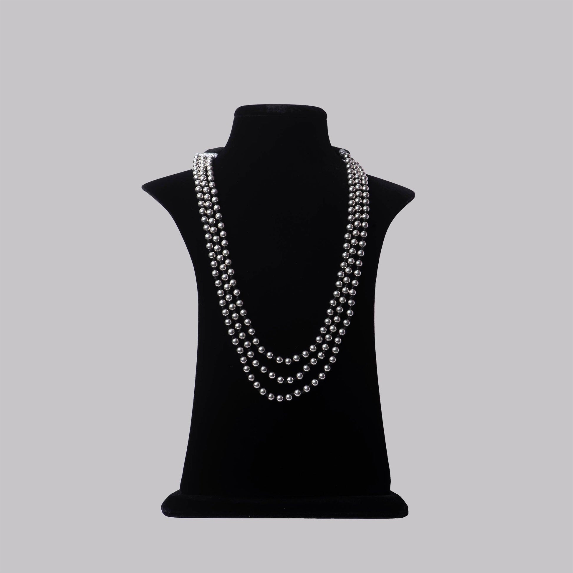 Silver Beads Necklace 3 Line - Angaja Silver