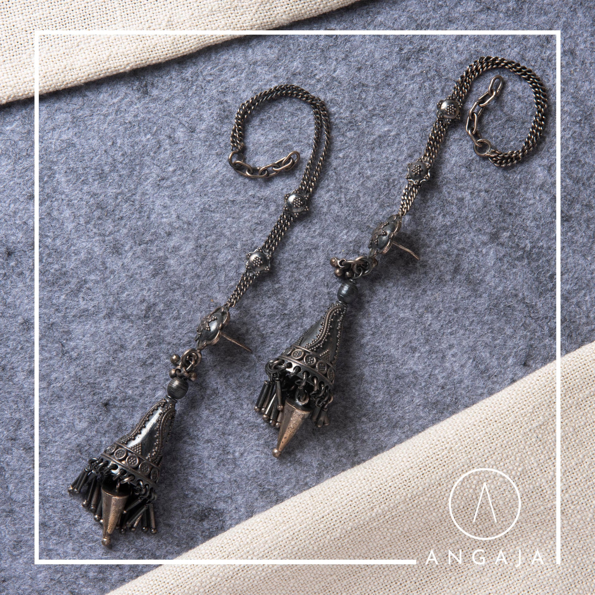 Silver Earrings with Chain - Angaja Silver