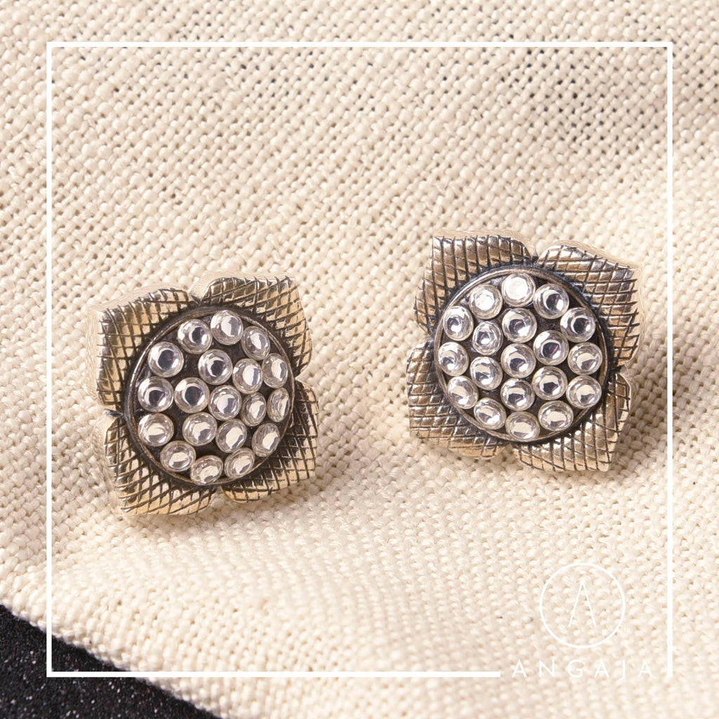 Silver Kundan Stud - Angaja Silver