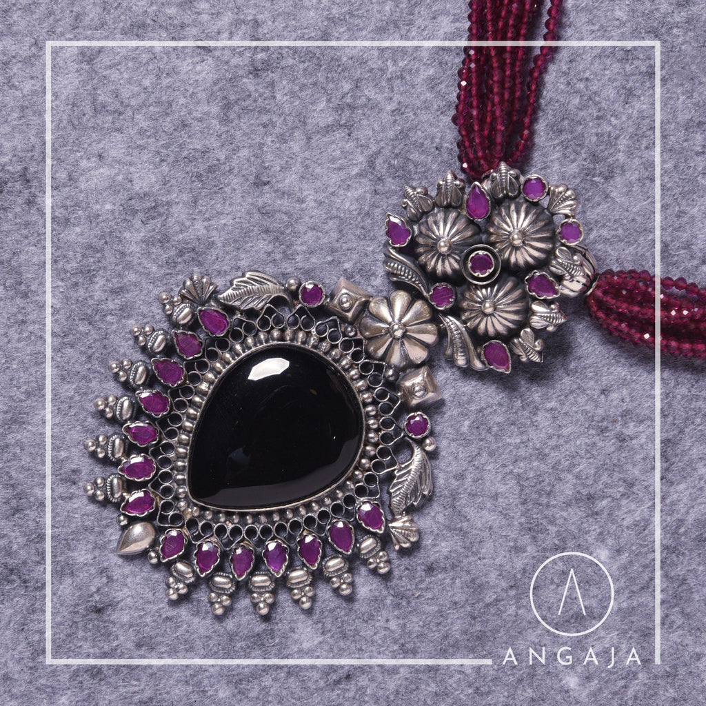 Silver Pendant in Semi Precious Beads - Angaja Silver