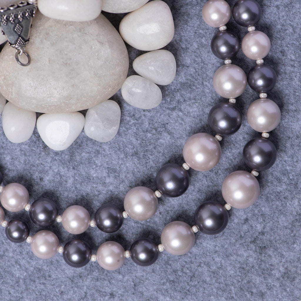 Tapered Fresh Water 2 Line Pearl Mala - Angaja Silver