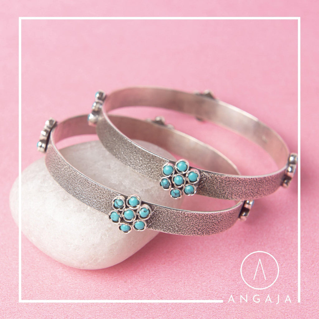 Turquoise Silver Bangle - Angaja Silver