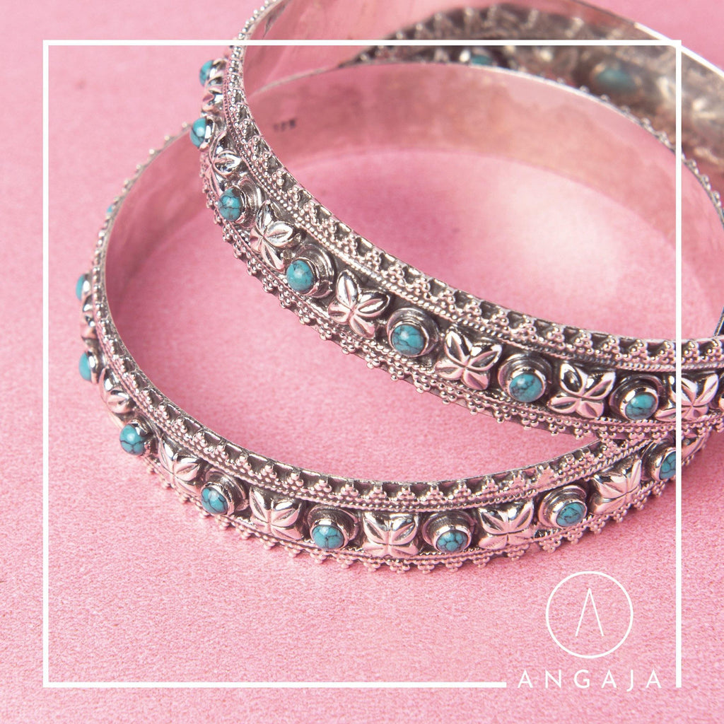 Turquoise Silver Bangle - Angaja Silver