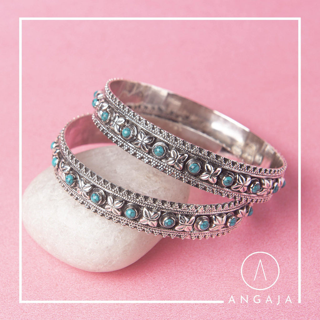 Turquoise Silver Bangle - Angaja Silver