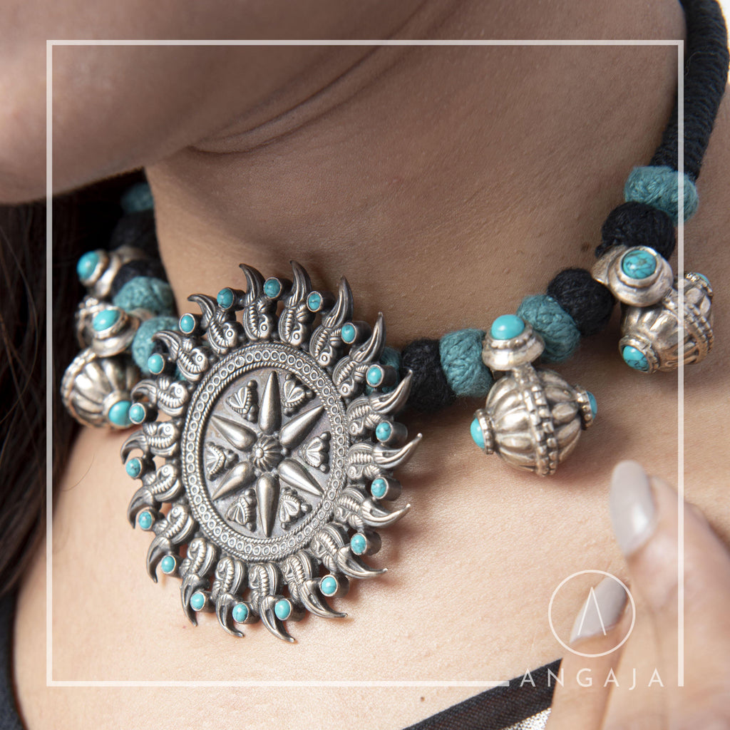 Turquoise Silver Choker - Angaja Silver