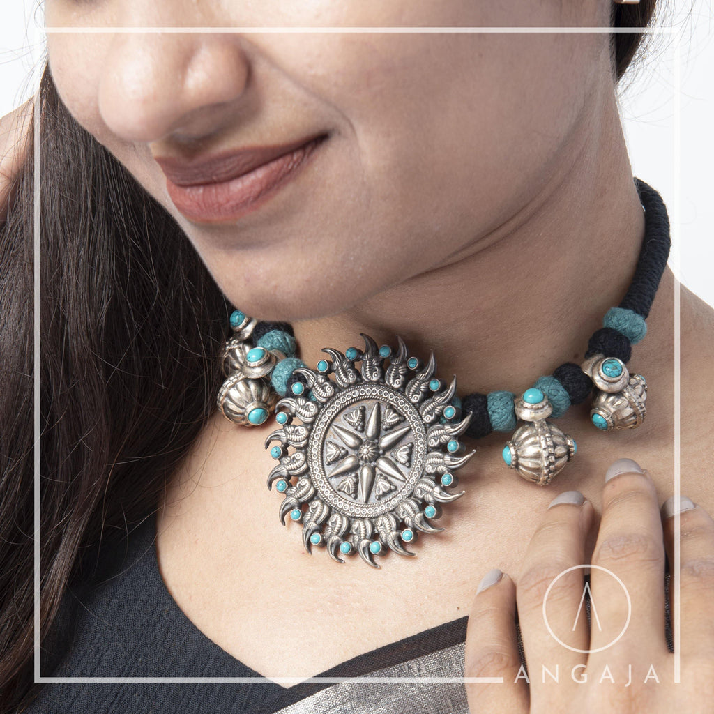 Turquoise Silver Choker - Angaja Silver