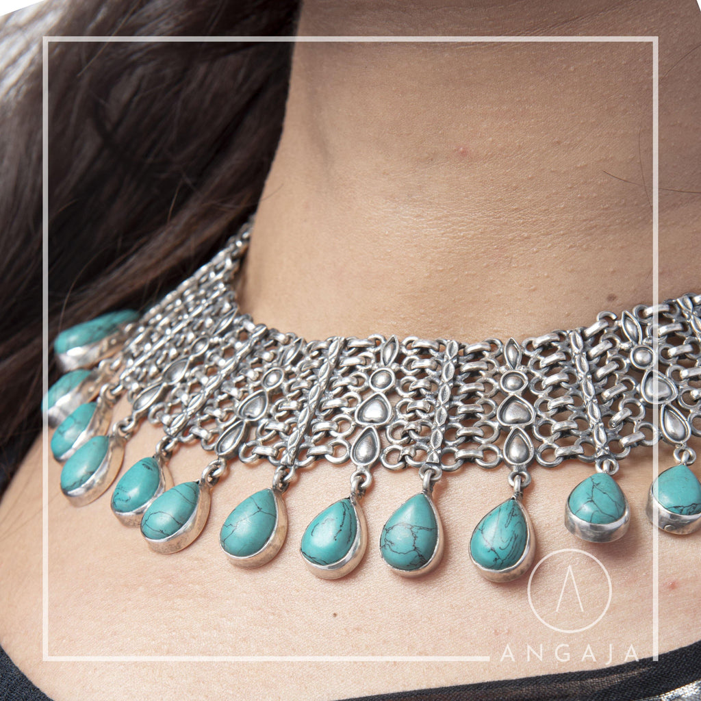 Turquoise Silver Necklace - Angaja Silver