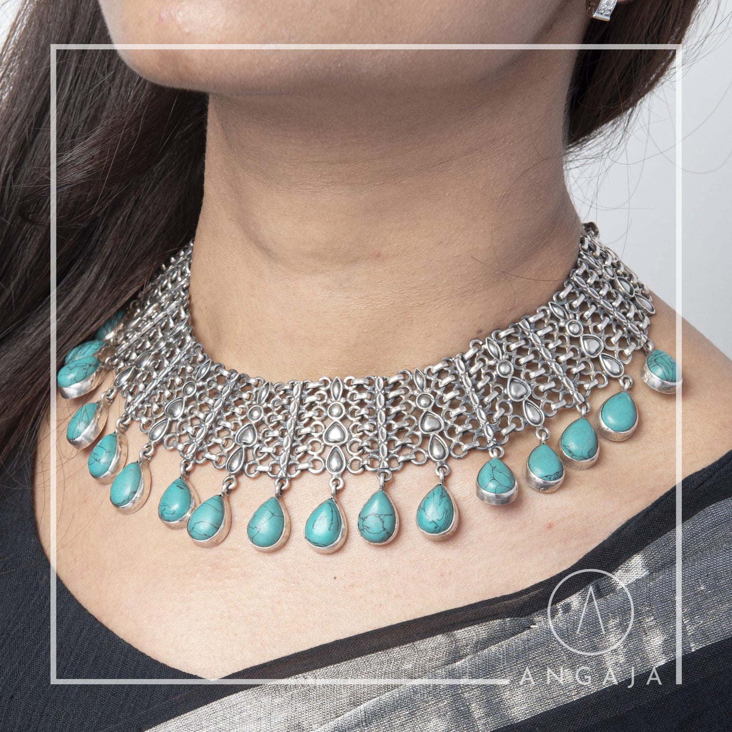 Turquoise Silver Necklace - Angaja Silver